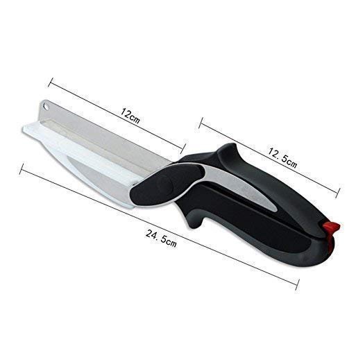 2-In-1 18/10 Steel Smart Clever Cutter Kitchen Knife Food Chopper And In Built Mini Chopping Board With Locking Hinge; With Spring Action; Stainless Steel Blade (Black) - Image 2