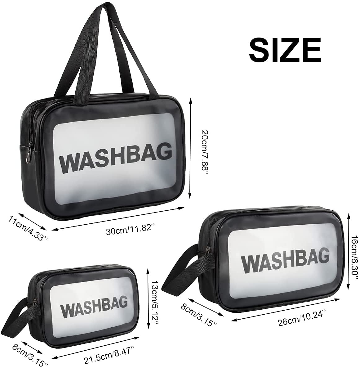 Clear Toiletry Bag, Wash Make Up Bag PVC Waterproof Zippered Cosmetic Bag, Portable Carry Pouch for Women Men (Set of 3 Bag Black) - Image 2
