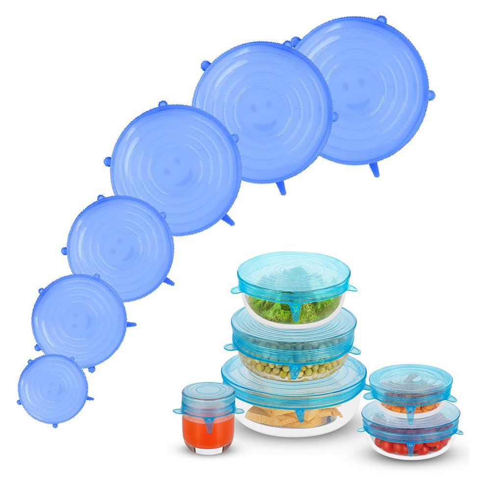 Silicone Stretchable Lids,Reusable Silicone Lids Food And Bowl Covers,Set of 6 Different Sizes,Suitable for Rectangular, Round, Square Bowls, Plates, Jars, Glassware,Etc