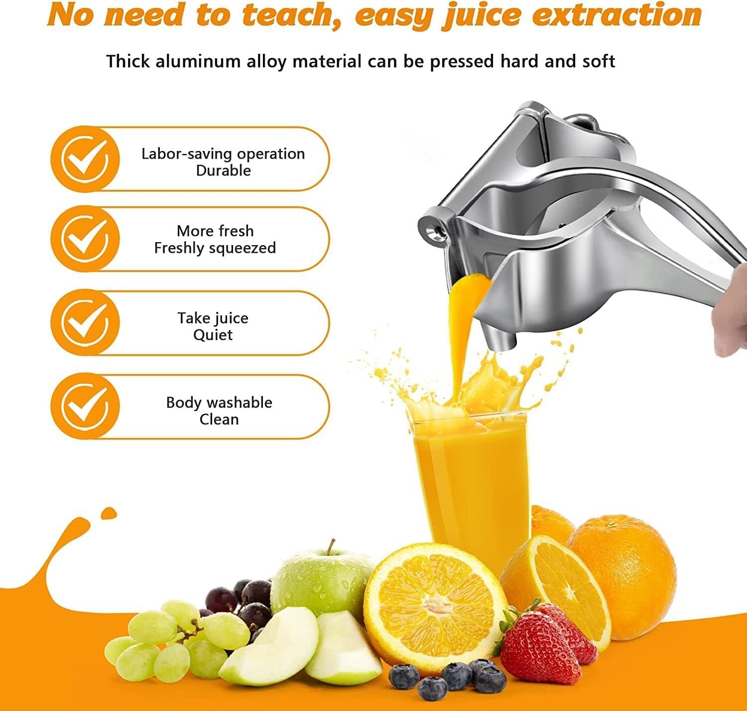 Fruit Juicer, Juicer Machine Hand Press, Aluminium Alloy Juicer Fruit Hand Squeezer Heavy Duty Metal Lime Instant Juicer Lemon Orange Juicer Manual Fruit Juicer For All Fruits (Aluminium) - Image 2