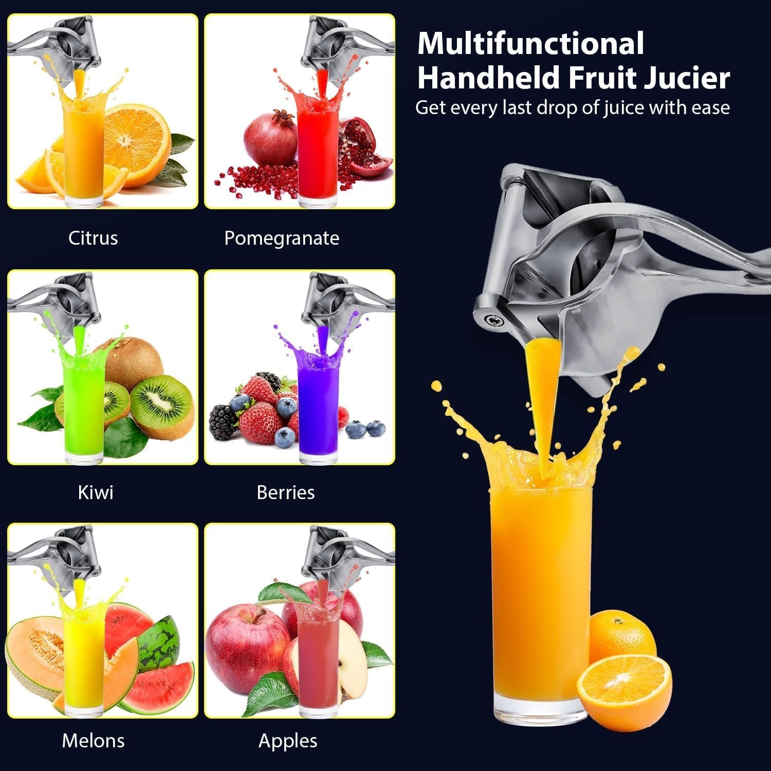 Manual Fruit Juicer - Heavy Duty Hand Press Metal Lime & Orange Juicer | Instant Juice Extraction - Aluminium Handle Juicer Bonus- 2 Free Juice Glasses - Image 2